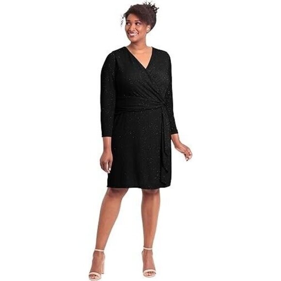 London Times Women's Plus Size 14W Surplus Bodice with Side Cascade Dress - Picture 3 of 10